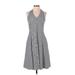 Talbots Casual Dress - A-Line V-Neck Sleeveless: Gray Print Dresses - Women's Size 4 Petite