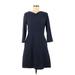 Banana Republic Casual Dress - A-Line V Neck 3/4 sleeves: Blue Solid Dresses - Women's Size 2