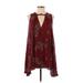 Free People Casual Dress - A-Line Crew Neck Sleeveless: Burgundy Floral Dresses - Women's Size X-Small