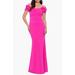 Rosette Off The Shoulder Scuba Gown - Pink - Betsy & Adam Dresses