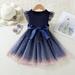NIUREDLTD Kids Toddler Children Baby Girls Bowknot Ruffle Short Sleeve Tulle Birthday Dresses Patchwork Party Dress Princess Dress Outfits Clothes