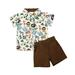 Spring hue 2pcs Toddler Kids Baby Boys Clothes Set Gentleman Outfit Short Sleeve Animals Shirt Shorts Costume