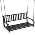 CintBllTer Hanging Porch Swing Bench Outdoor 2-Person Metal Iron Patio Bench for Garden Deck Patio Swing Chair with Chains Black