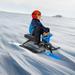 Modern Snow Sled Kids Snow Racer Sled W/ Steering Wheel & Double Brakes Pull Rope Snow Slider Blue