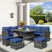 AECOJOY 7 Piece Patio Conversation Set Outdoor Sectional Sofa Rattan Wicker Dining Furniture in Dark Blue