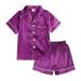 Godderr Baby Kids Girls Classic Satin Pajamas Set 2 Piece Solid Color Satin Pajamas Tops+pants Button-Down Nightwear Short Sleeve Sleepwear with Buttons 9M-13T