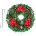Wreath Decoration - Frosted Wreath With Red Poinsettia And Red Ornaments - Artificial Greenery Wreath - Fade Resistant