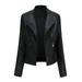 Licupiee Women Faux Leather Jacket Long Sleeve Lapel Zip Up Moto Biker Short Coat with Pockets