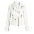 Umfun Womens Coat Fall and Spring Fashion Motorcycle Bike Coat Full Zip Up Windbreaker Leather Jacket with Zip Pocket White 2XL