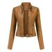 Tops For Women Women S Slim Leather Stand Collar Zip Motorcycle Suit Belt Coat Jacket Tops Coffee Xxxl