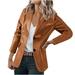 JNGSA Women Faux Leather Jacket/Blazer for Spring and Fall Fashion Casual Lapel Button Motorcycle Jacket with Pockets Moto Biker Coat Brown XXL