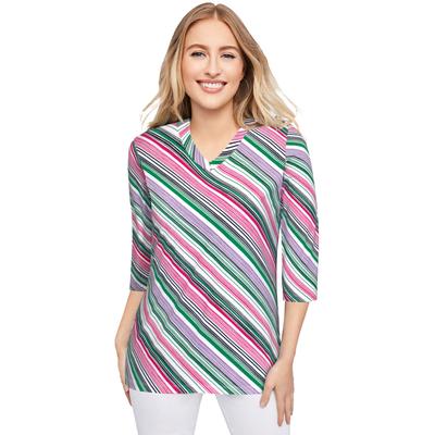 Plus Size Women's Stretch Cotton V-Neck Tee by Jessica London in Bright Bias Thin Stripe (Size 14/16) 3/4 Sleeve T-Shirt