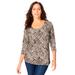 Plus Size Women's Stretch Cotton Scoop Neck Tee by Jessica London in New Khaki Tribal Animal (Size 22/24) 3/4 Sleeve Shirt