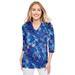 Plus Size Women's Stretch Cotton V-Neck Tee by Jessica London in Blue Tropical (Size 12) 3/4 Sleeve T-Shirt