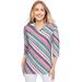 Plus Size Women's Stretch Cotton V-Neck Tee by Jessica London in Bright Bias Thin Stripe (Size 12) 3/4 Sleeve T-Shirt