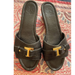 Tory Burch Shoes | Black Tory Burch Patti Wedge Slides Size 8 | Color: Black/Brown | Size: 8