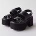 Urban Outfitters Shoes | Nwt Uo Platform Y2k 90s Grommet Stitch Sandals | Color: Black | Size: 10