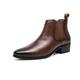 TAYGUM Men's Chelsea Ankle Boots Round Burnished Toe Leather Elastic Band Slip On Anti-slip Waterproof Non Slip Fashion Pull On (Color : Brown, Size : 9 UK)