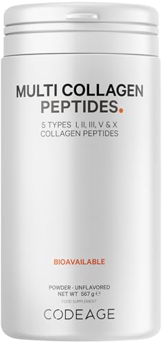 Codeage Multi Collagen Protein Powder Peptides, 2-Month Supply, Hydrolyzed, Type I, II, III, V, X Grass Fed All in One Super Bone Broth Collagen Supplement, Non-GMO, 567 Grams