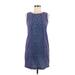 Nine West Casual Dress - Shift Crew Neck Sleeveless: Blue Solid Dresses - Women's Size 6