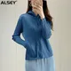 ALSEY-Cardigan à manches longues et capuche pour femme veste plissée fermeture éclair couleur