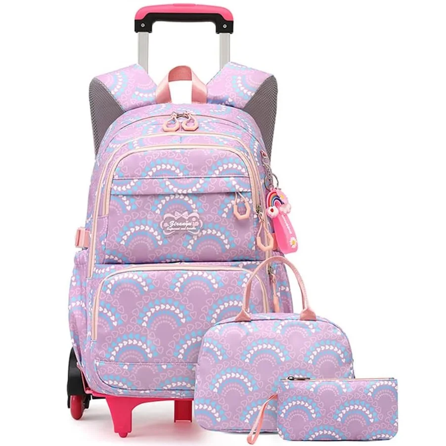 Sacs d'école roulants pour filles sac à dos enfants sacs à dos d'école imperméables avec roues collège chariot bagages sac à dos