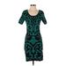 Red Saks Fifth Avenue Casual Dress - Mini Scoop Neck Short sleeves: Teal Damask Dresses - Women's Size Small