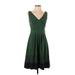 Lands' End Casual Dress - A-Line V Neck Sleeveless: Green Polka Dots Dresses - Women's Size X-Small