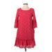 Anthropologie Casual Dress - DropWaist Scoop Neck 3/4 sleeves: Red Solid Dresses - Women's Size 4