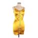 Haute Monde Cocktail Dress - Bodycon Plunge Sleeveless: Gold Print Dresses - Women's Size Large