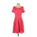 Tahari Casual Dress - A-Line Scoop Neck Short sleeves: Pink Solid Dresses - Women's Size 4