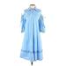 ANONYME Casual Dress - A-Line Cold Shoulder 3/4 sleeves: Blue Print Dresses - Women's Size Small