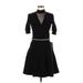Rachel Roy Cocktail Dress - A-Line Plunge 3/4 sleeves: Black Print Dresses - New - Women's Size Medium