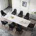 Orren Ellis Kutas 9 - Piece 110.23" Extendable Sintered Stone Dining Table & 8 Leather Chairs Dining Set Wood/Metal in Black/Brown/Gray | Wayfair