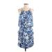 Boston Proper Casual Dress - Mini Scoop Neck Sleeveless: Blue Floral Dresses - Women's Size 4