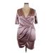 Club L London Casual Dress - Mini Plunge Short sleeves: Brown Print Dresses - New - Women's Size 20