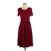 DB Moon Casual Dress - A-Line: Burgundy Solid Dresses - Women's Size X-Small