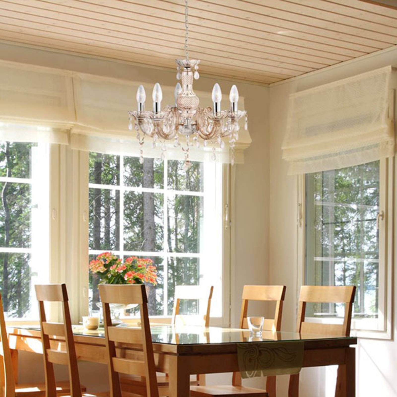 Searchlight Kronleuchter Marie Therese, dimmbar, braun / rost, für Wohn- / Esszimmer, Kunststoff, Kronleuchter