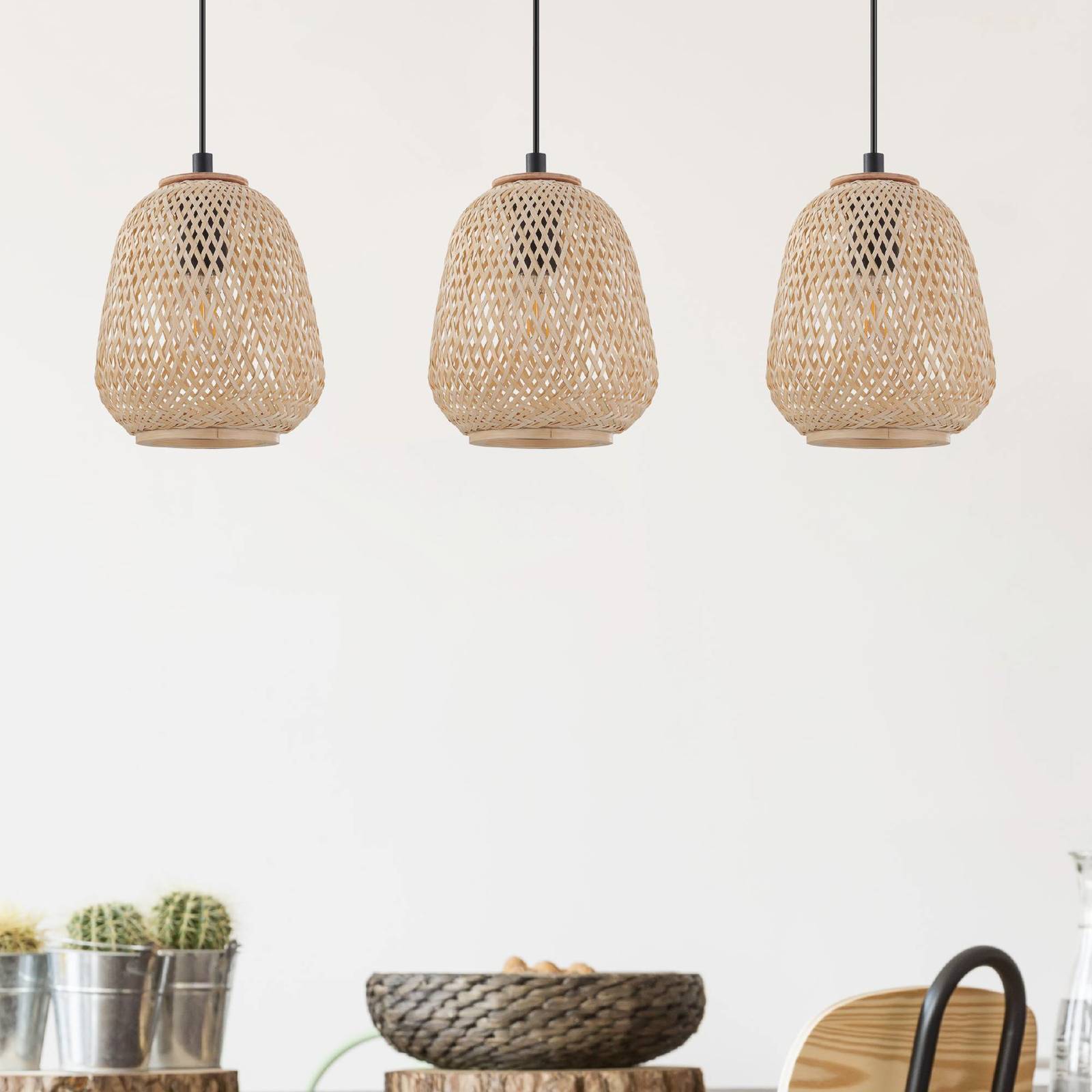 EGLO Hängelampe Dembleby, dimmbar, Holz hell, für Wohn- / Esszimmer, Holz, Pendelleuchte