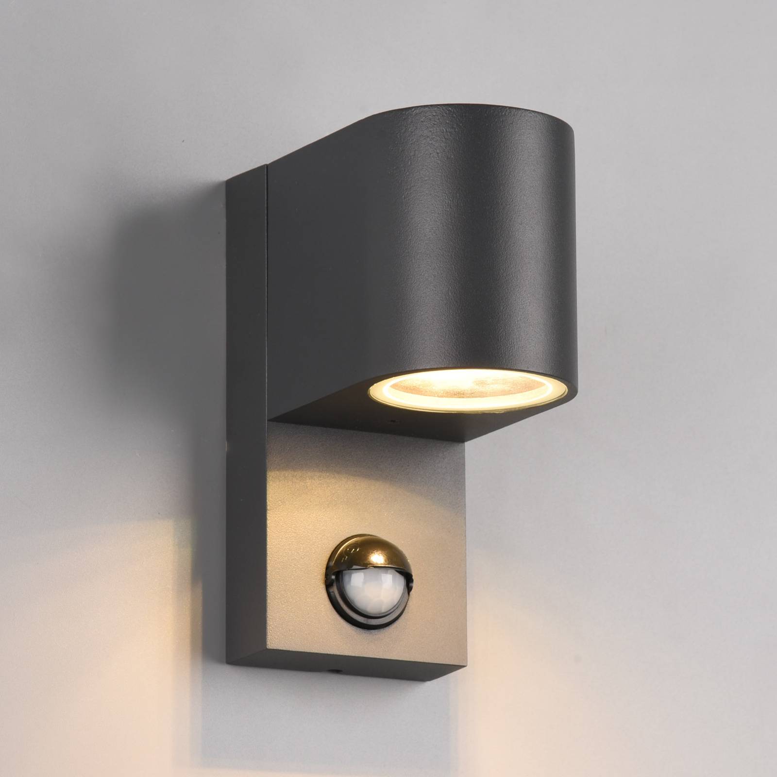 Trio Lighting Aussenwandleuchte mit Bewegungsmelder Roya, dimmbar, schwarz, Aluminium, Modern