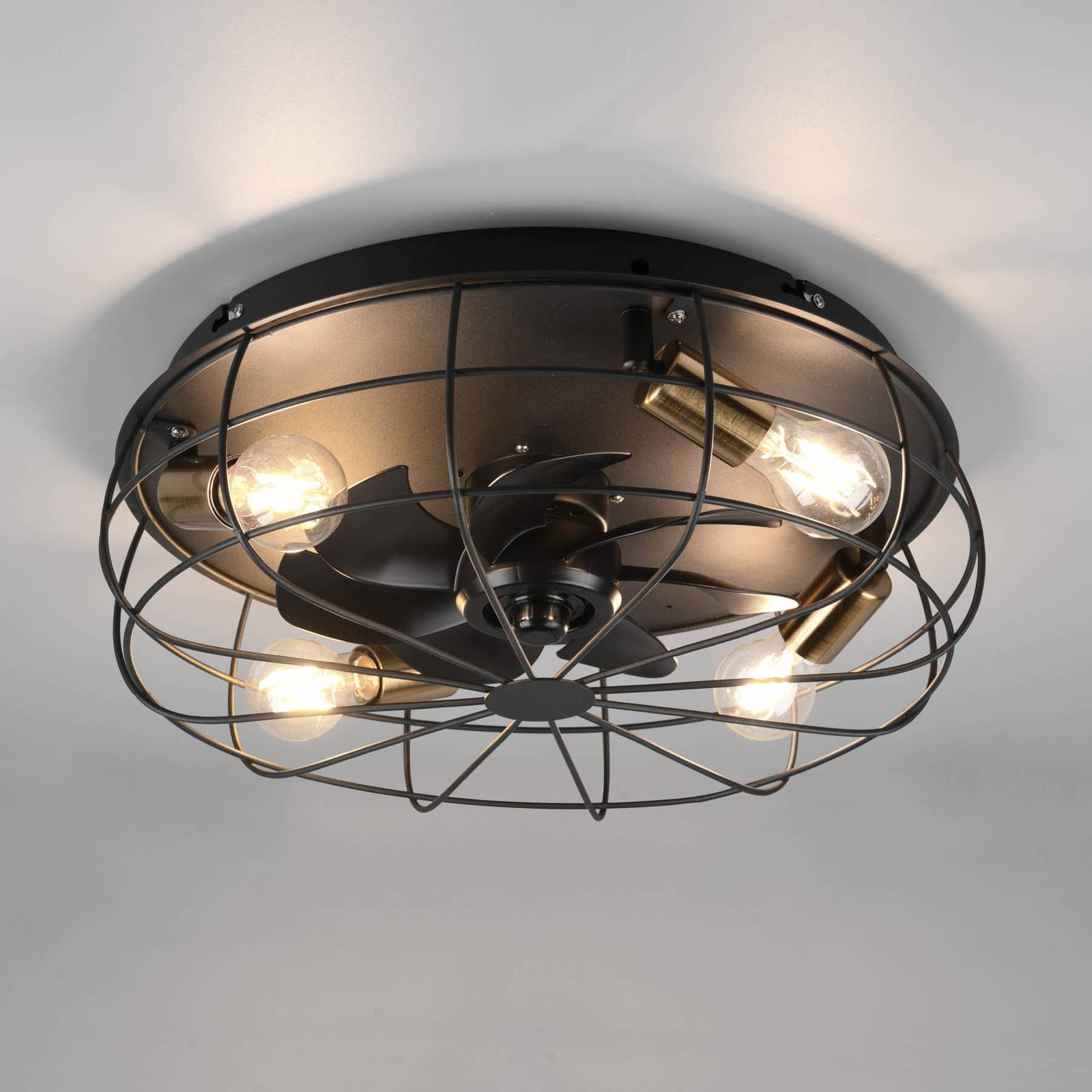 Reality Leuchten Deckenventilator Trondheim, Remote, 4xE27, schwarz Trondheim, schwarz, für Wohn- / Esszimmer, Metall, Modern