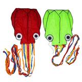 2pcs Frameless Kites Easy Flyer Kite Kids Octopus Kites Long Tail without Flying Line for Beach Park Garden Playground(Red and Green)