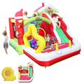 Christmas Jump n Slide Inflatable Bouncer for Kids 7 in 1 Inflatable Bounce House Jumping Castle Game Fun Slider Complete Setup with Blower Outdoor & Indoor Kids Play Bounce Jumper Christmas Gift