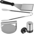 Smashed Burger Kit Food Grade Stainless Steel Burger Press Set Durable Meat Steak Burger Smasher with Frying Spatula Food Tong Meat Press and Pepper Shaker for Burger Steak