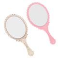 2 Pcs Travel Vanity Mirror Mirrors Home Mirror Makeup Mirror with Handle Handheld Makeup Mirror Embossed Flower Mirror Handheld Mirror Portable Lace Mirror Lace Mirror Make up Plastic Glass Miss