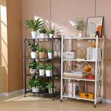 5-Tier Heavy Duty Foldable Metal Rack Storage Shelving Unit with Wheels Storage Shelf Unit No Assembly Organizer Rack Movable Storage Rack for Room Kitchen Grocery Room (White)