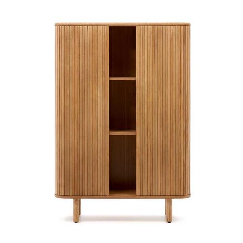 Retro Highboard Esche Furnier mit Schiebetüren 110 cm breit