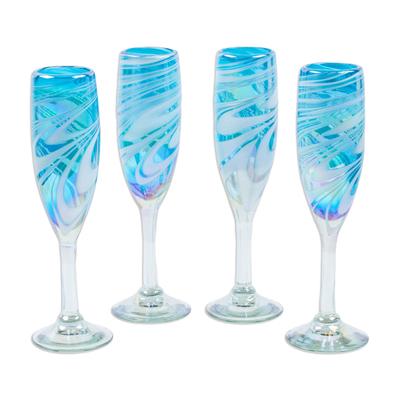 Waves of Sophistication,'Set of 4 Turquoise and Wh...