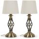 Pair of Traditional Table Lamps Fabric Tapered Lampshades Lights - Antique Brass + led Bulbs
