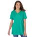 Plus Size Women's Embroidered V-Neck Tee by Woman Within in Pretty Jade Paisley Embroidery (Size 1X)